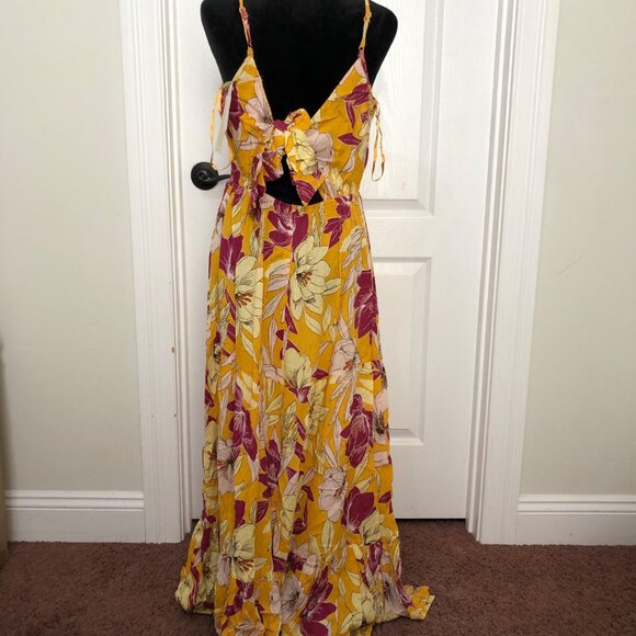 Bo.G Collective Floral Maxi Dress Spaghetti Strap‎ Yellow & Fuchsia Size Medium - Picture 11 of 12